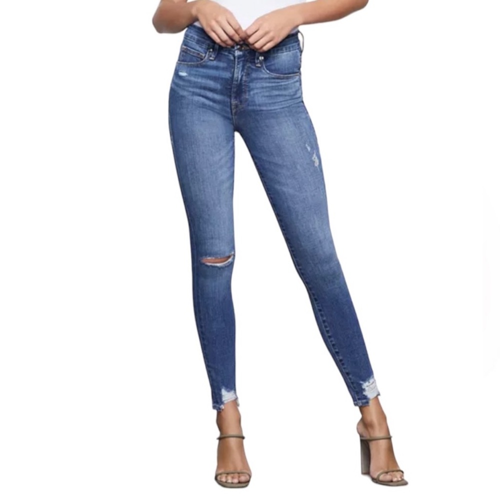 Good American Good Waist Chewed Hem Skinny Jeans in Blue349 Size 16